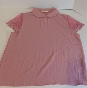 Chocolate USA Women's Medium Mauve Keyhole Blouse with‎ Lace Sleeves